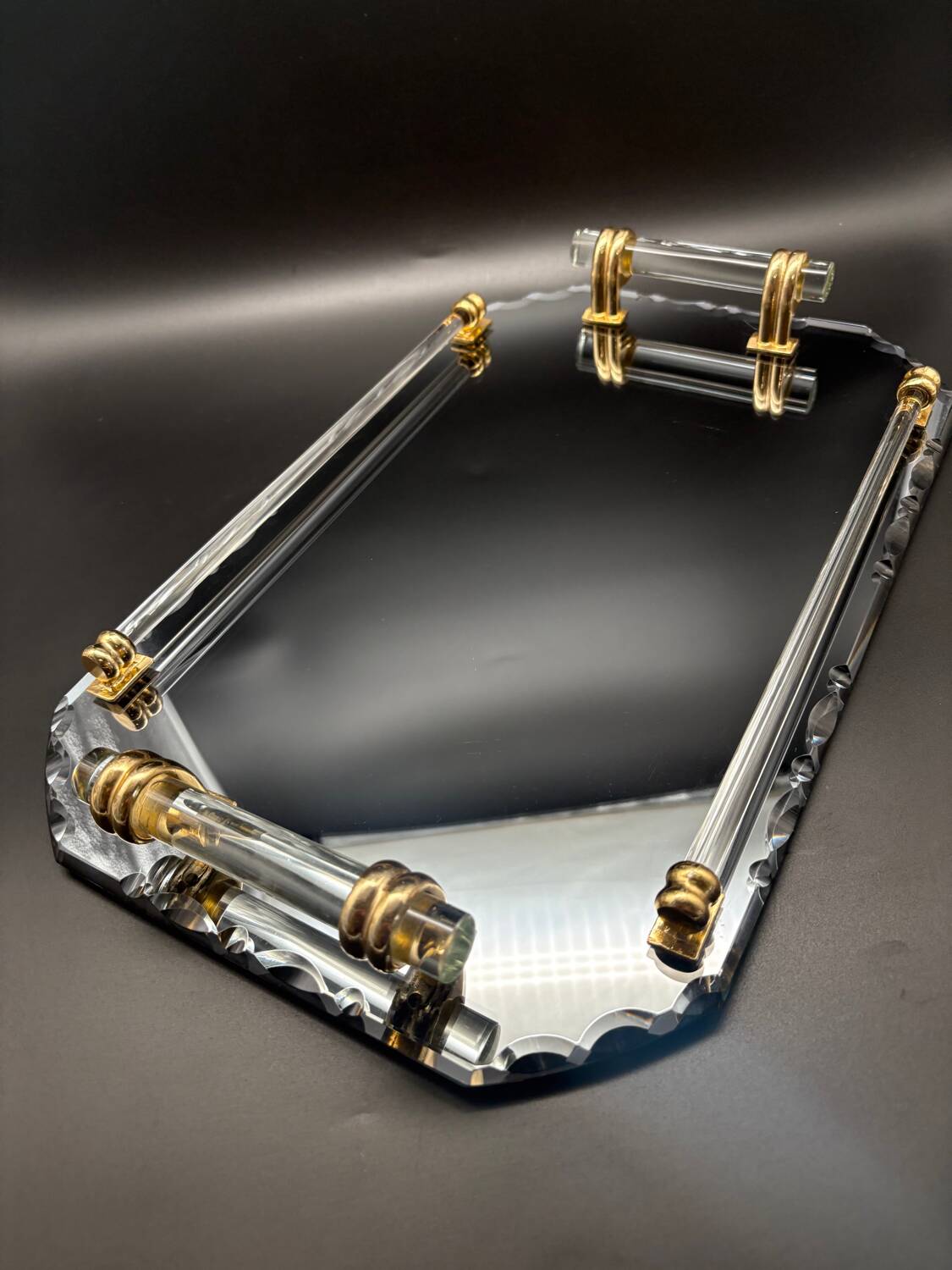 Beveled mirrored tray, Art Deco 1940, Saint-Gobain France