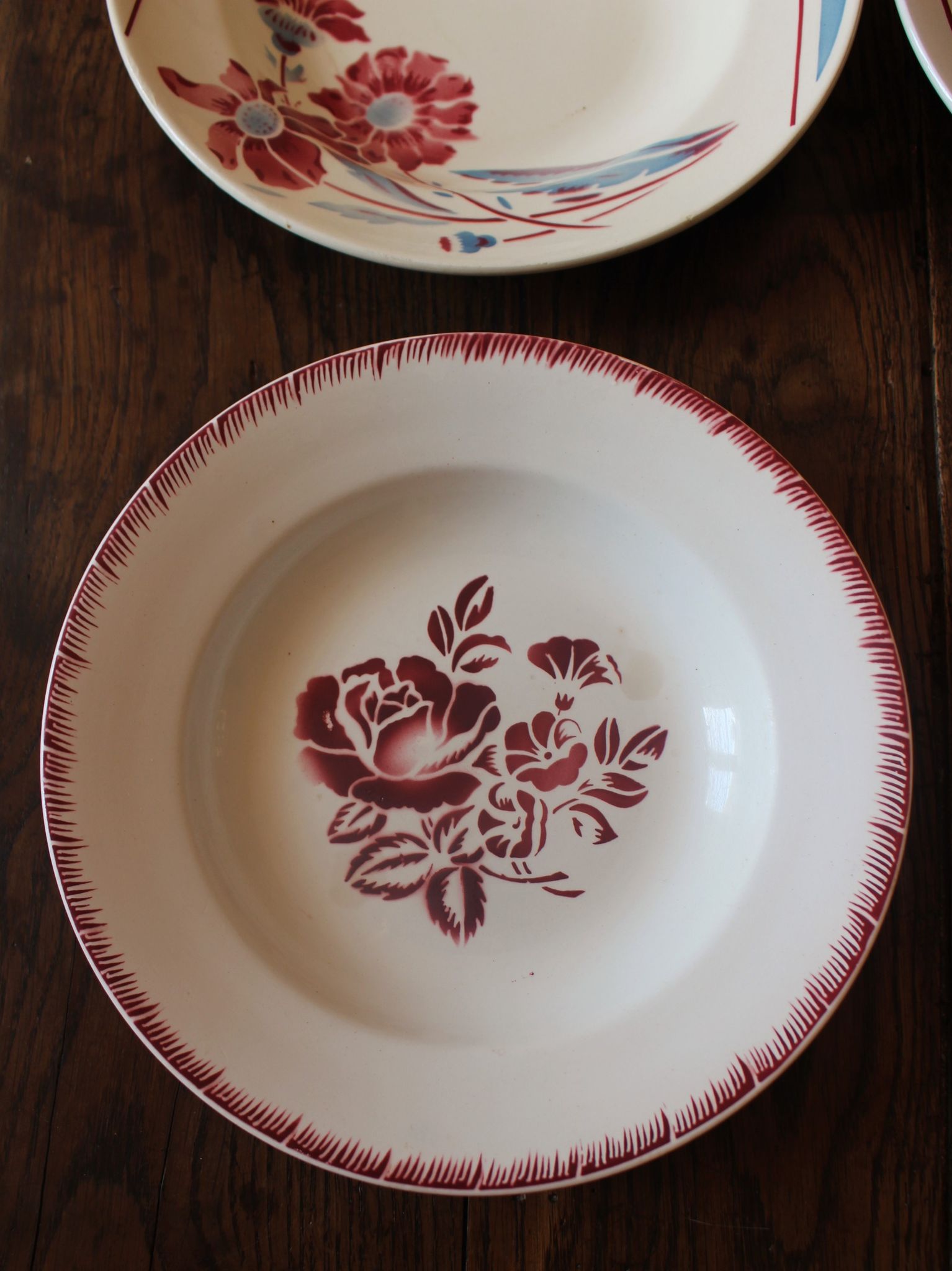 Lot 4 hollow plates mismatched art deco Badonviller Digoin