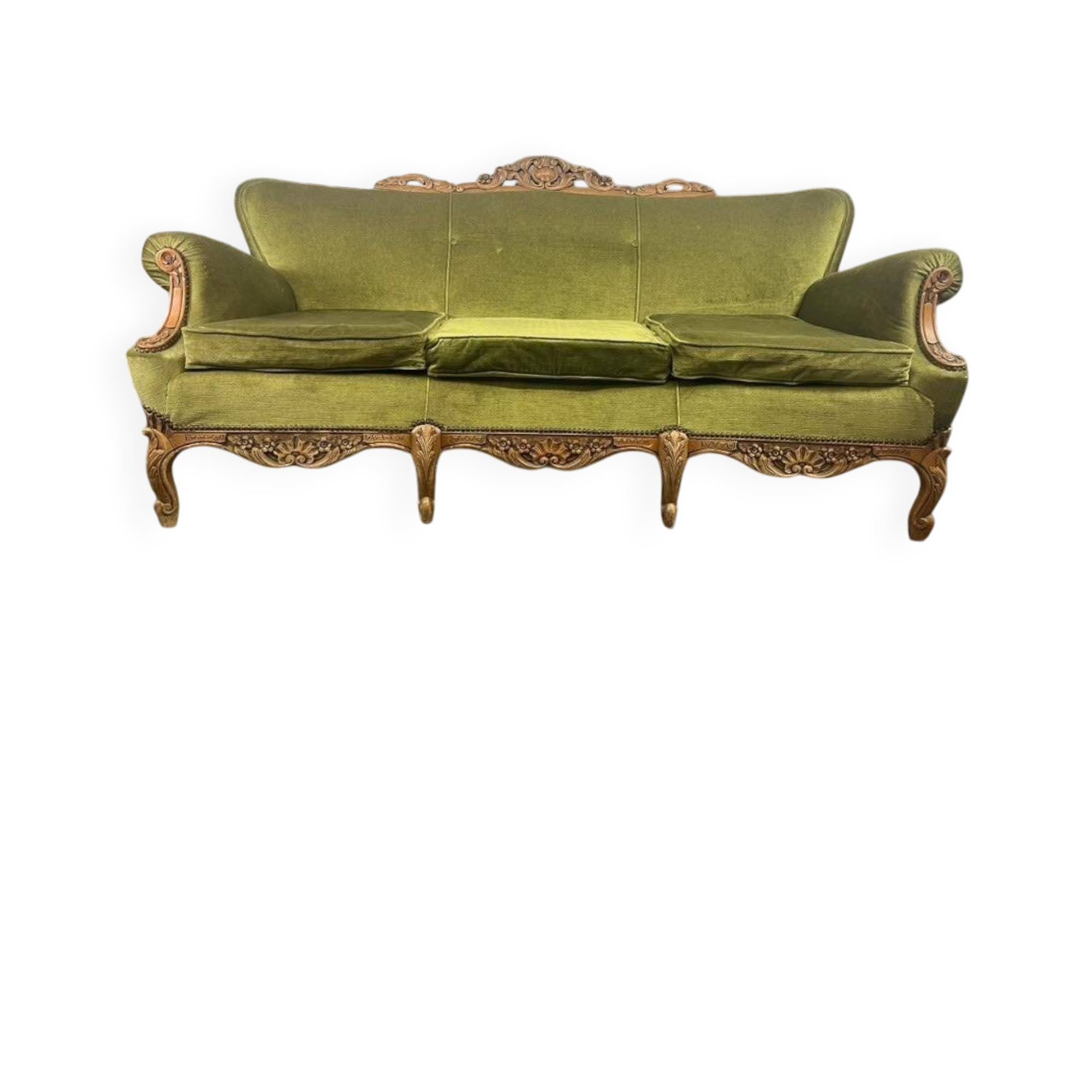 Vintage green baroque sofa / three-seater / sofa