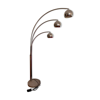 Lampadaire design en chrome à 3 boules, base en marbre des années 1970