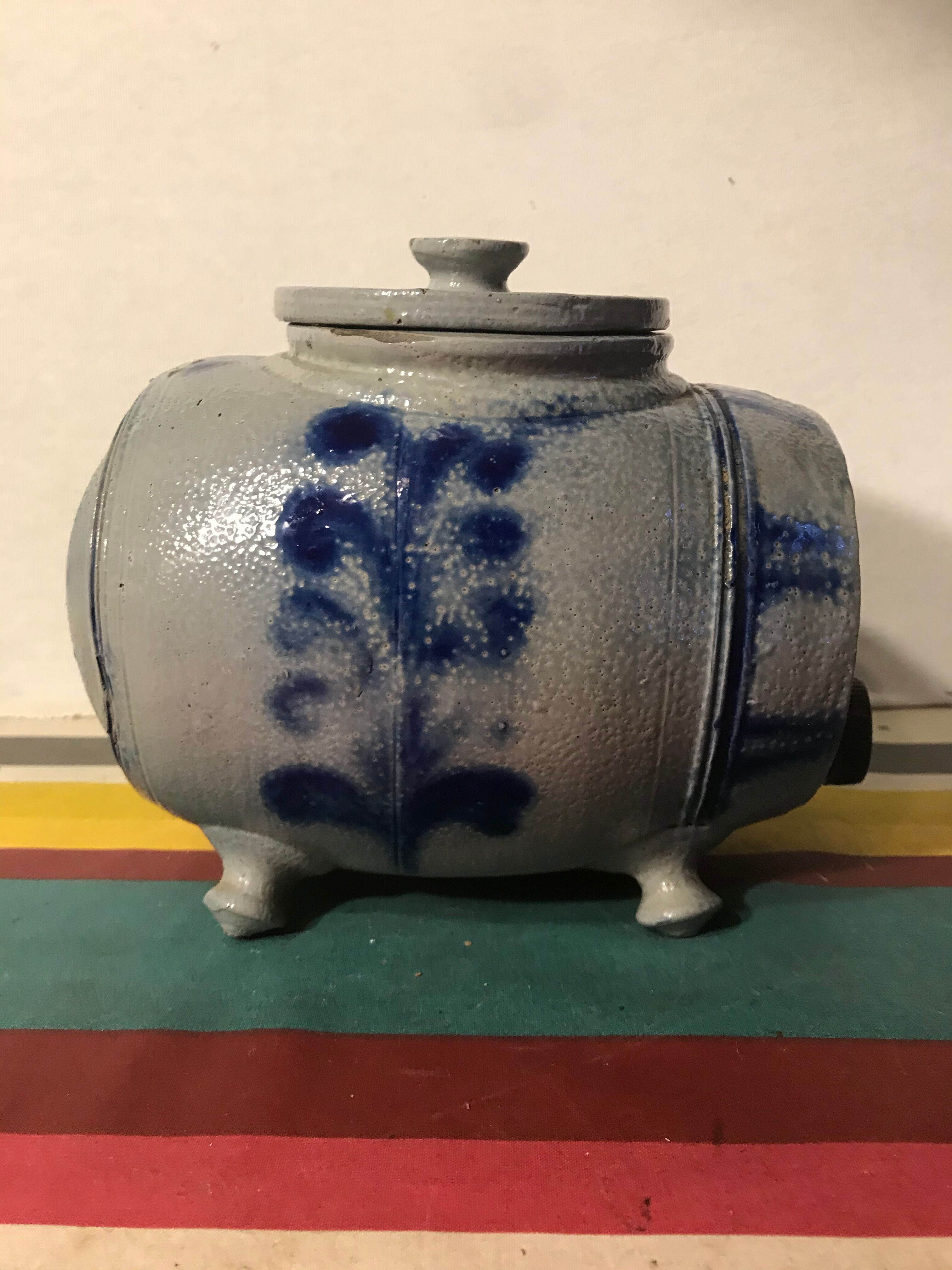 Lot 5 old blue sandstone 3 pots - carafe - vintage decoration tonneau