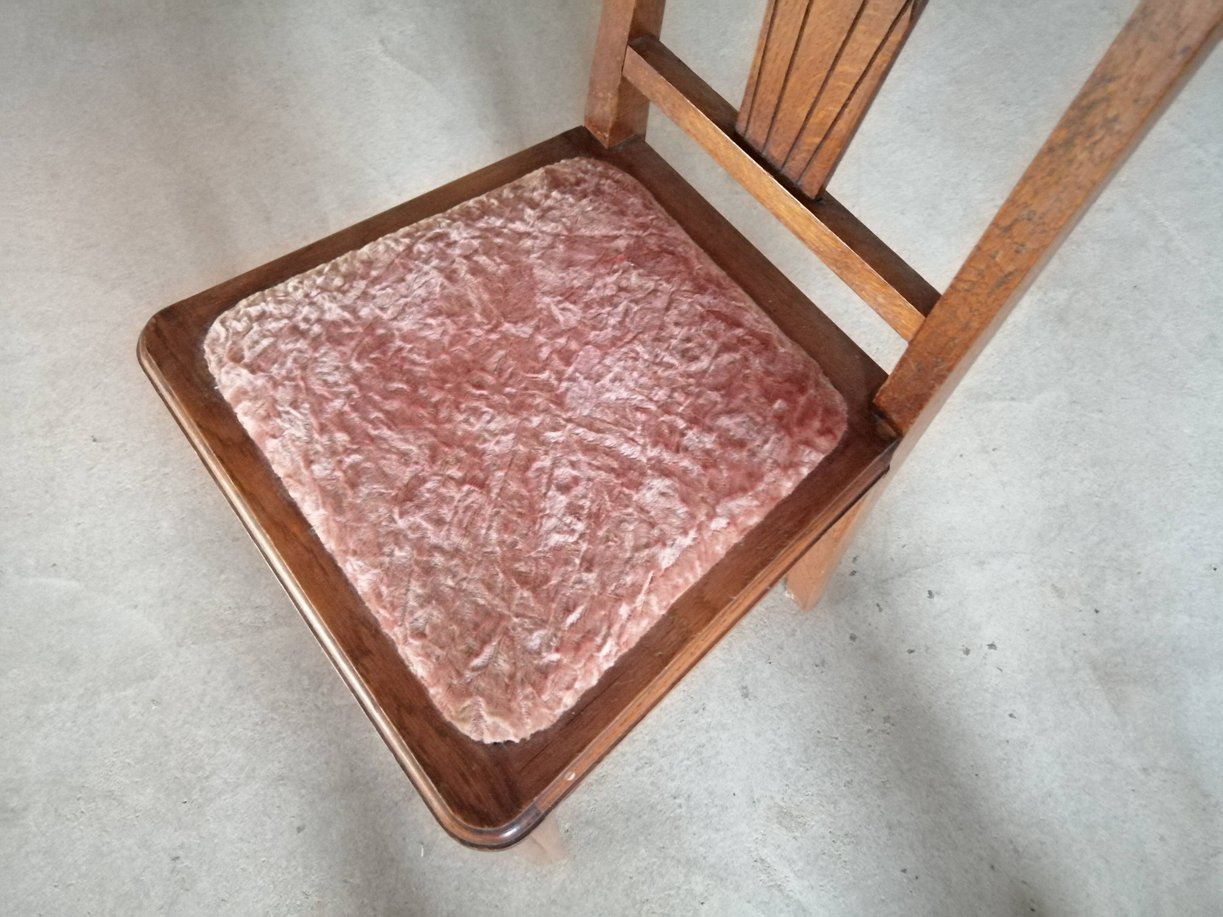 Lot de 2 chaises années 50 chêne et velours rose