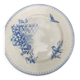 Collectible flat plate, ironstone, malaca, bird, butterfly and flower motif, made in France