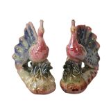Set of 2 Peacocks Multicolored Ceramic Decoration