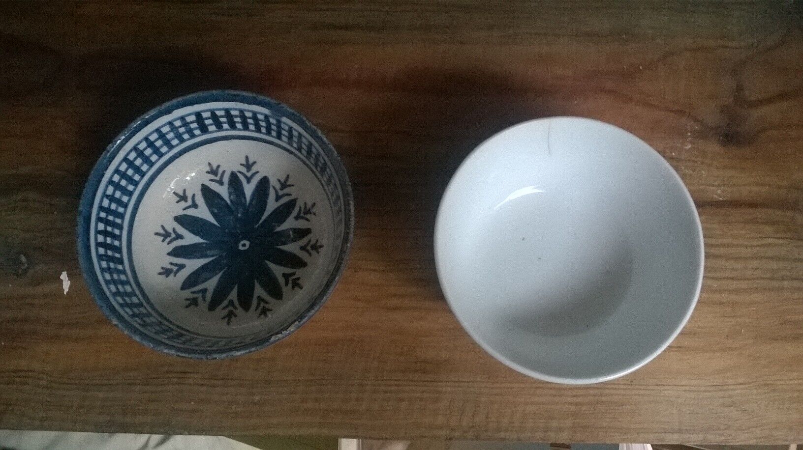 Duo of mismatched old bowls
