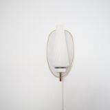 1950s wall lamp in perforated metal, brass and opaline