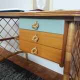 Bureau Louis Sognot et sa chaise en rotin
