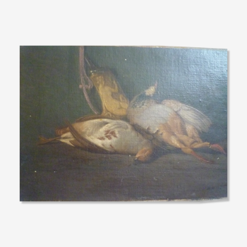 Huile sur toile nature morte gibiers XIXe