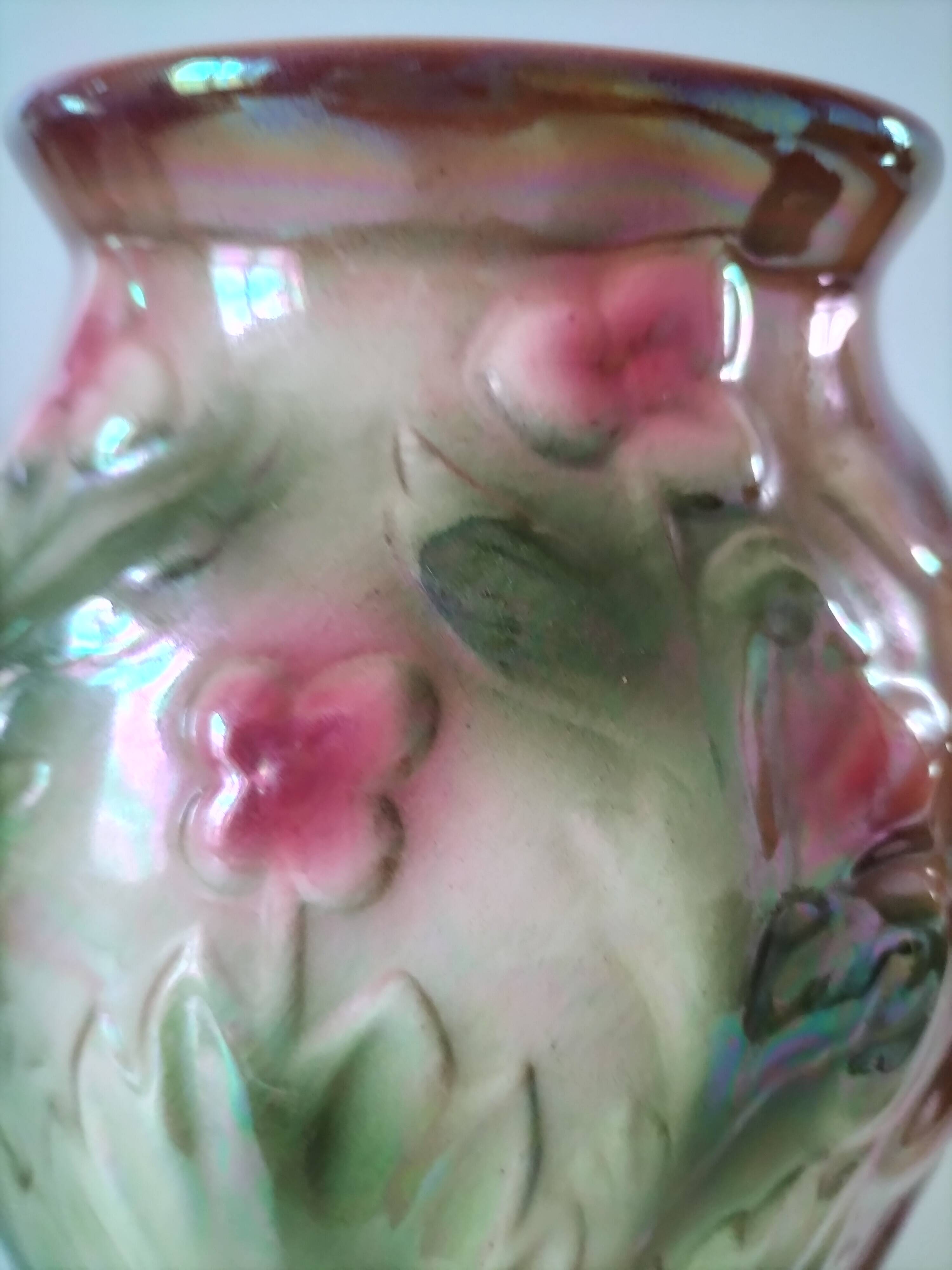 Vintage iridescent molded earthenware vase – 1950s/1960s