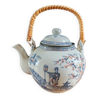 Théière Japonaise en porcelaine et anse en bambou