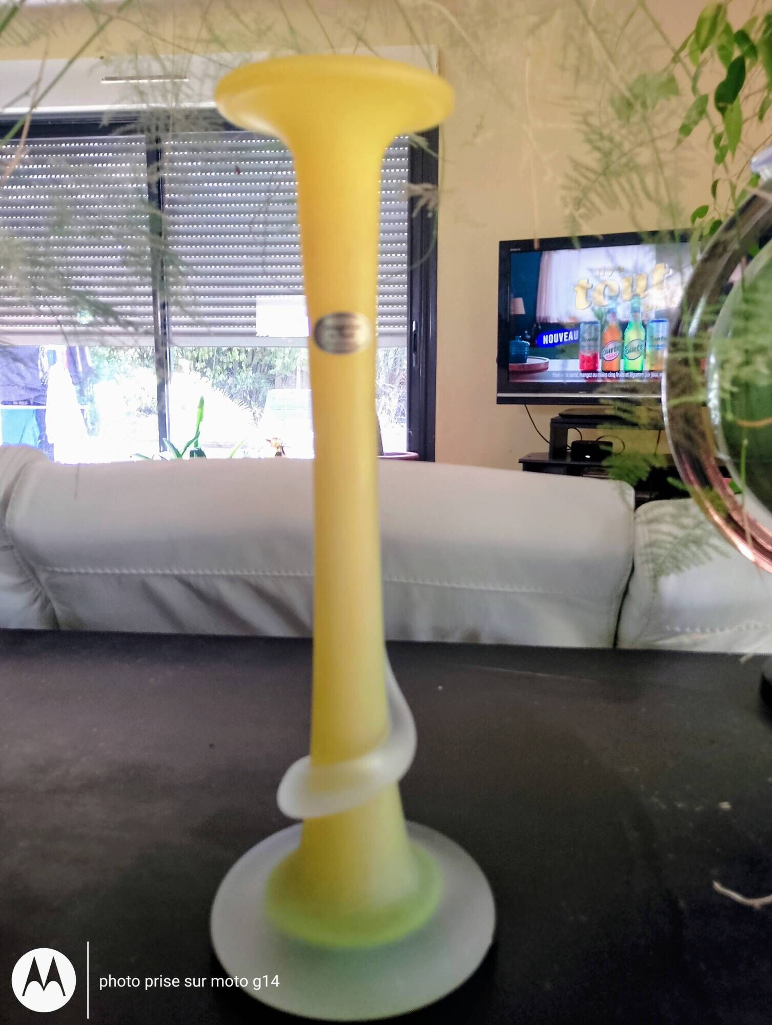 Vintage blown glass soliflore vase - Art Glass from Toul - 34 cm