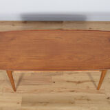 Table basse danoise en teck et rotin du milieu du siècle, années 1960