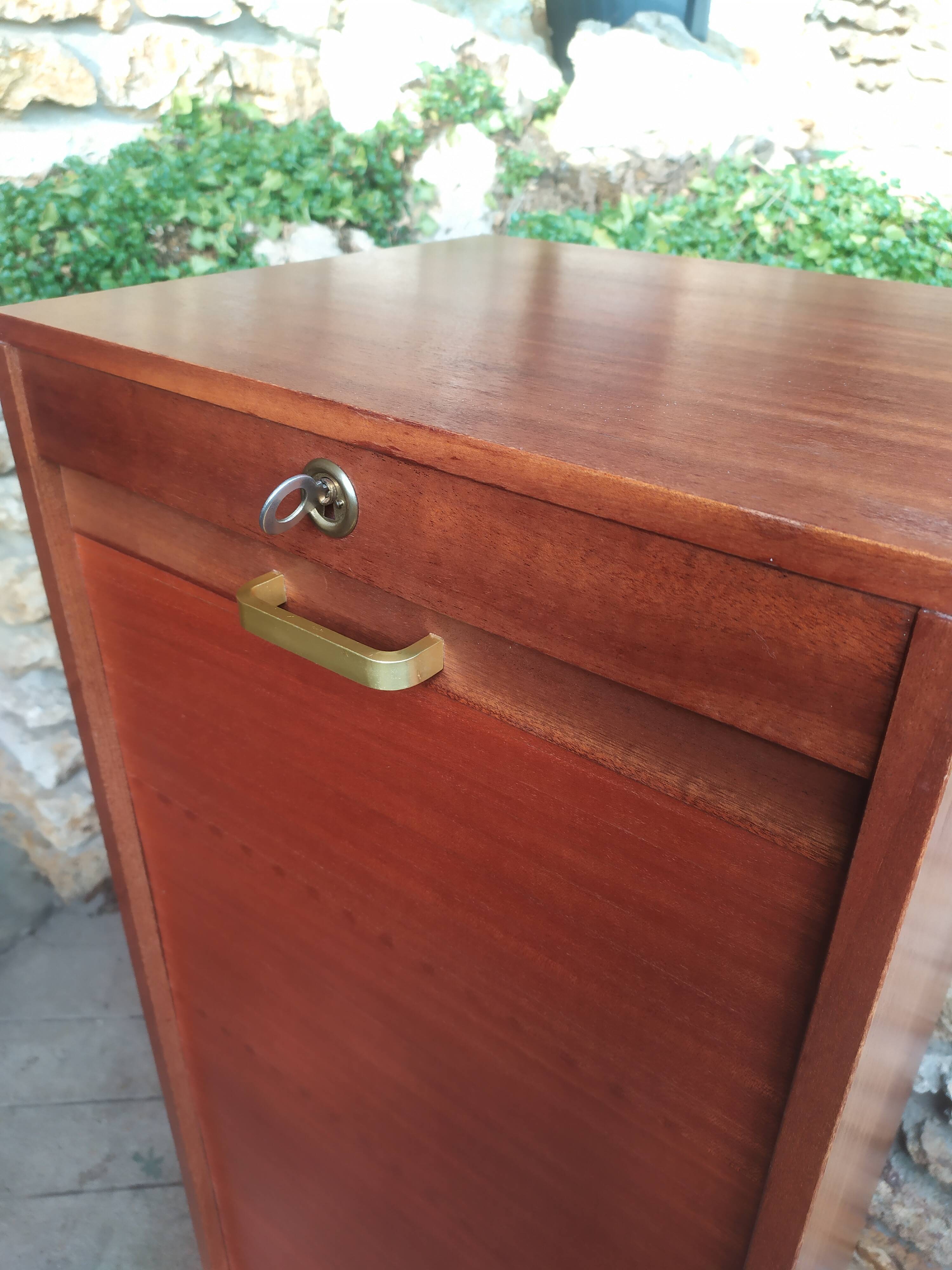 Wooden curtain filing cabinet, good general condition some traces of wear.