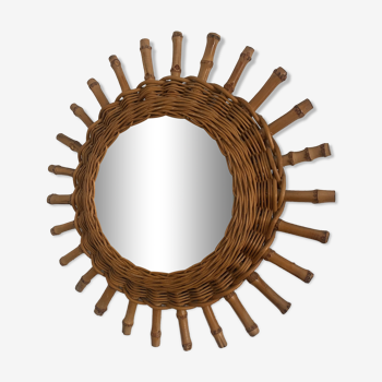 Vintage mirror 1960 sun bamboo rattan wicker - 45 cm