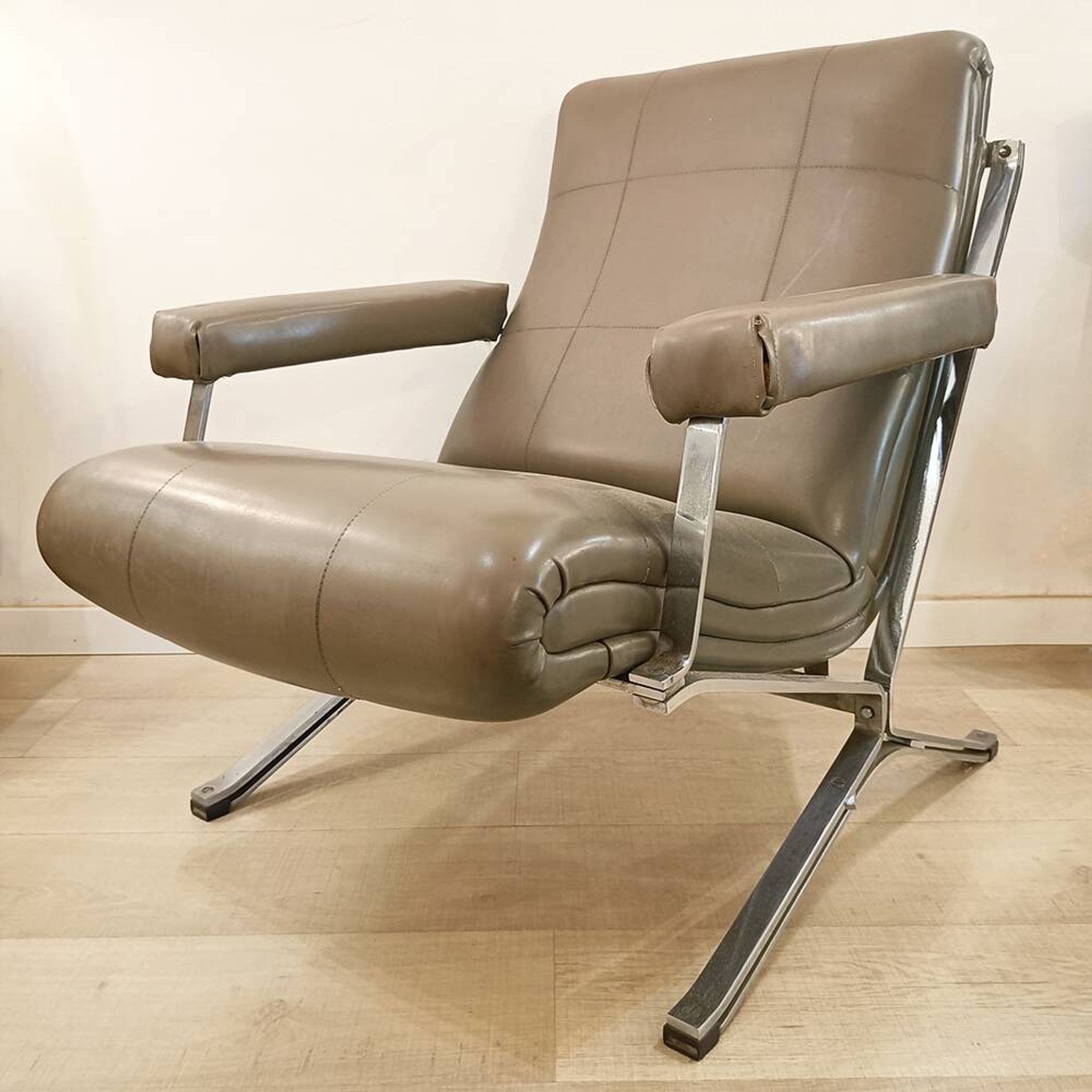 Vintage Metal and Skai Armchair, 1970s