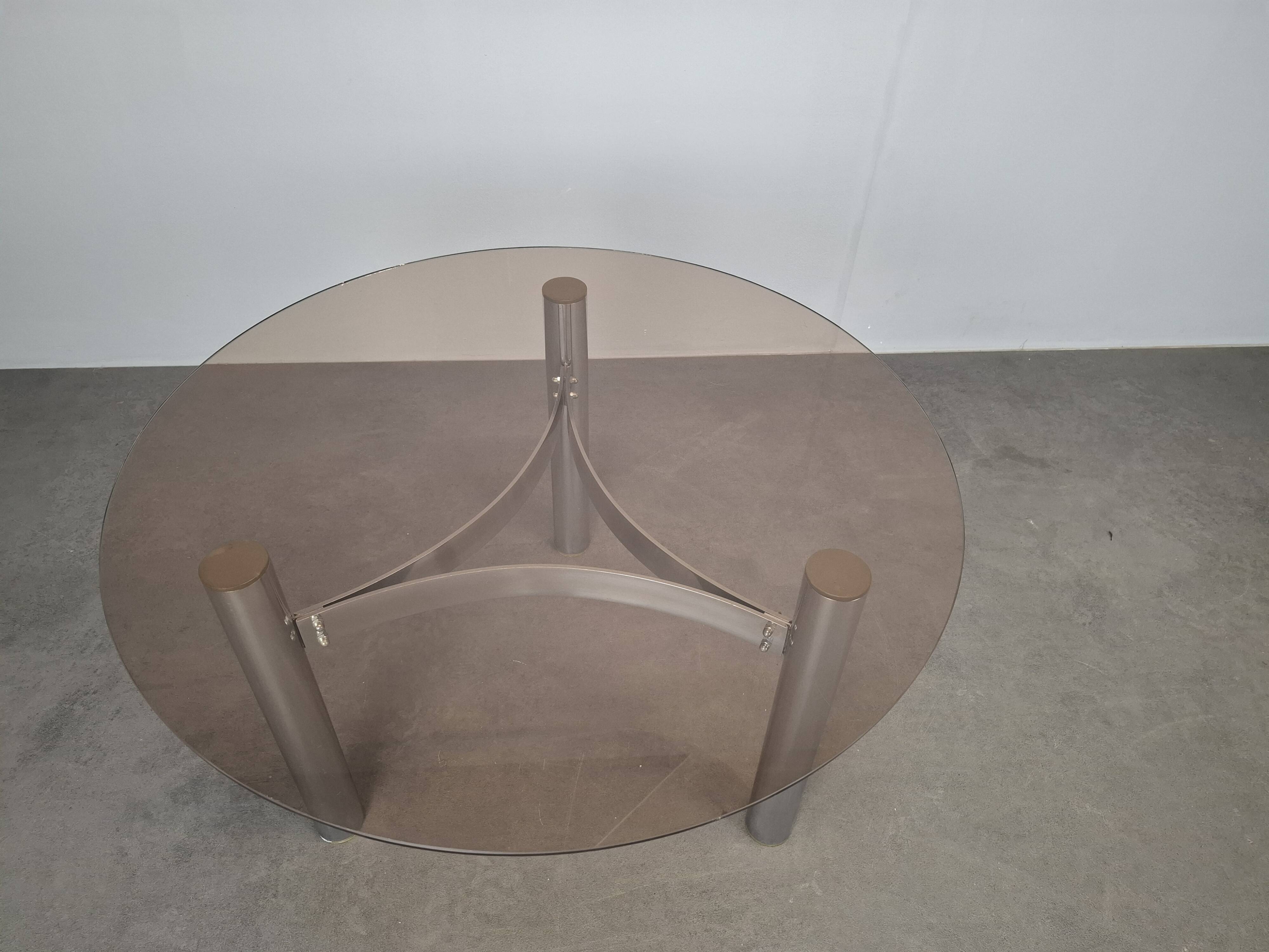 Mid-century Czechoslovak smoked glass coffee table, chrome metal, 1970s