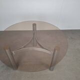 Mid-century Czechoslovak smoked glass coffee table, chrome metal, 1970s