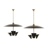 Pair of Italian chandeliers in brass and metal lacquered black