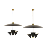 Pair of Italian chandeliers in brass and metal lacquered black