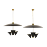 Pair of Italian chandeliers in brass and metal lacquered black