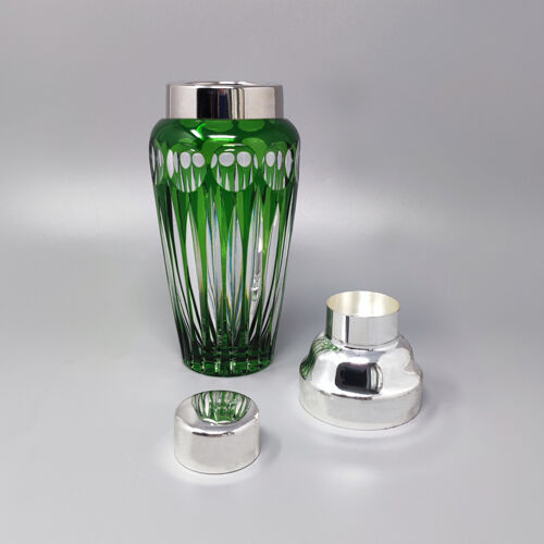 Shaker à cocktail en verre de cristal de bohème verte des années 1960, Italie