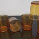 6 old amber colored glasses "lever" year 1970