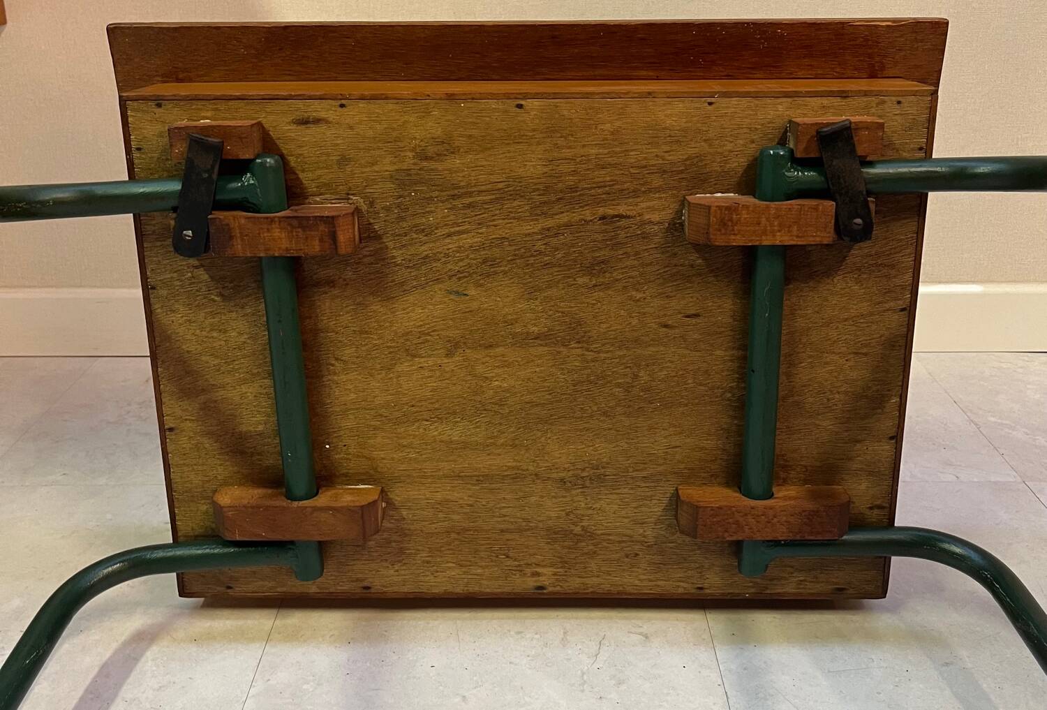 Folding wood and metal school desk