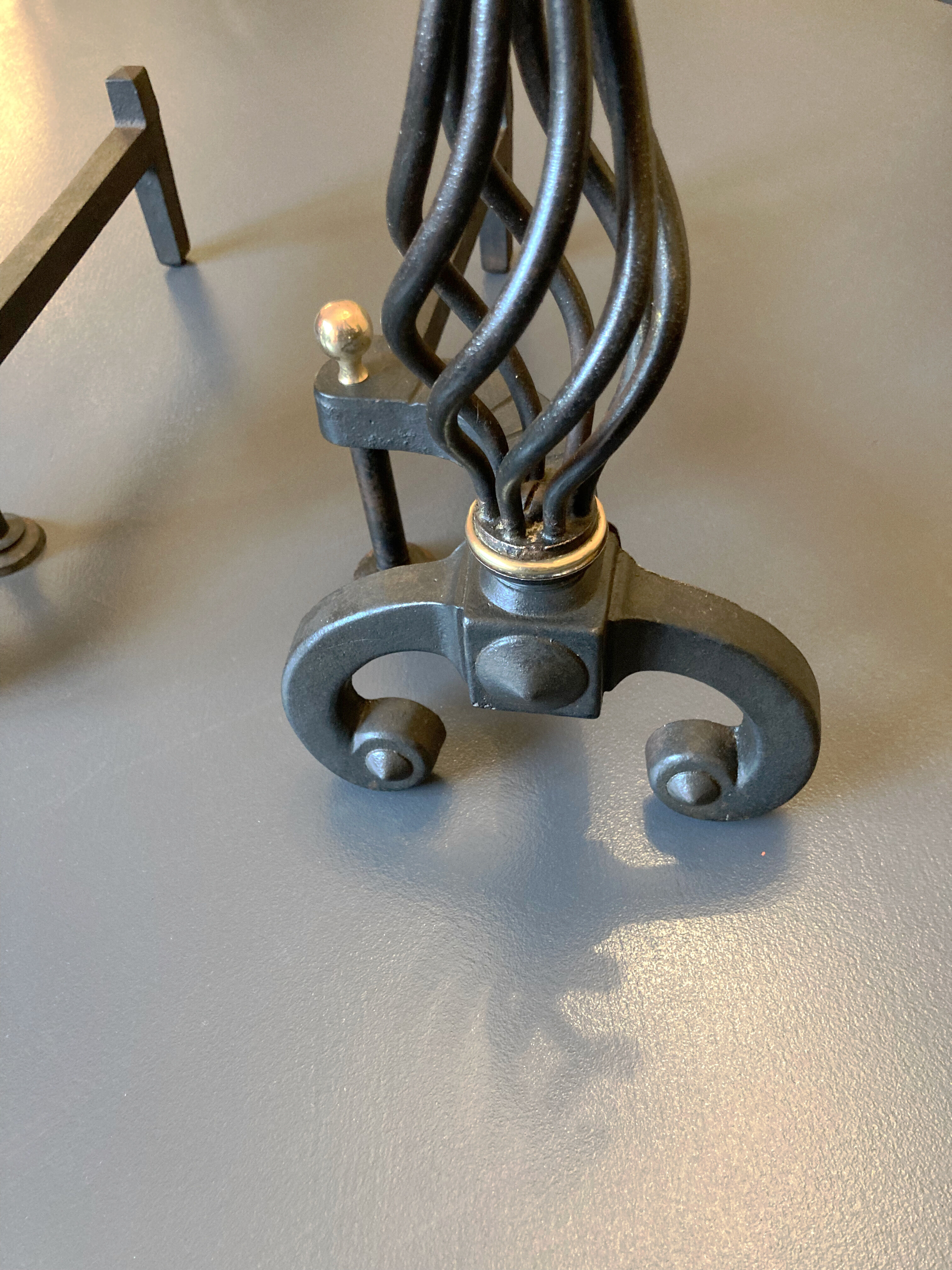 Chenets modernist bronze and cast iron