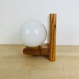 Pine and opaline globe wall lamp from the 70s