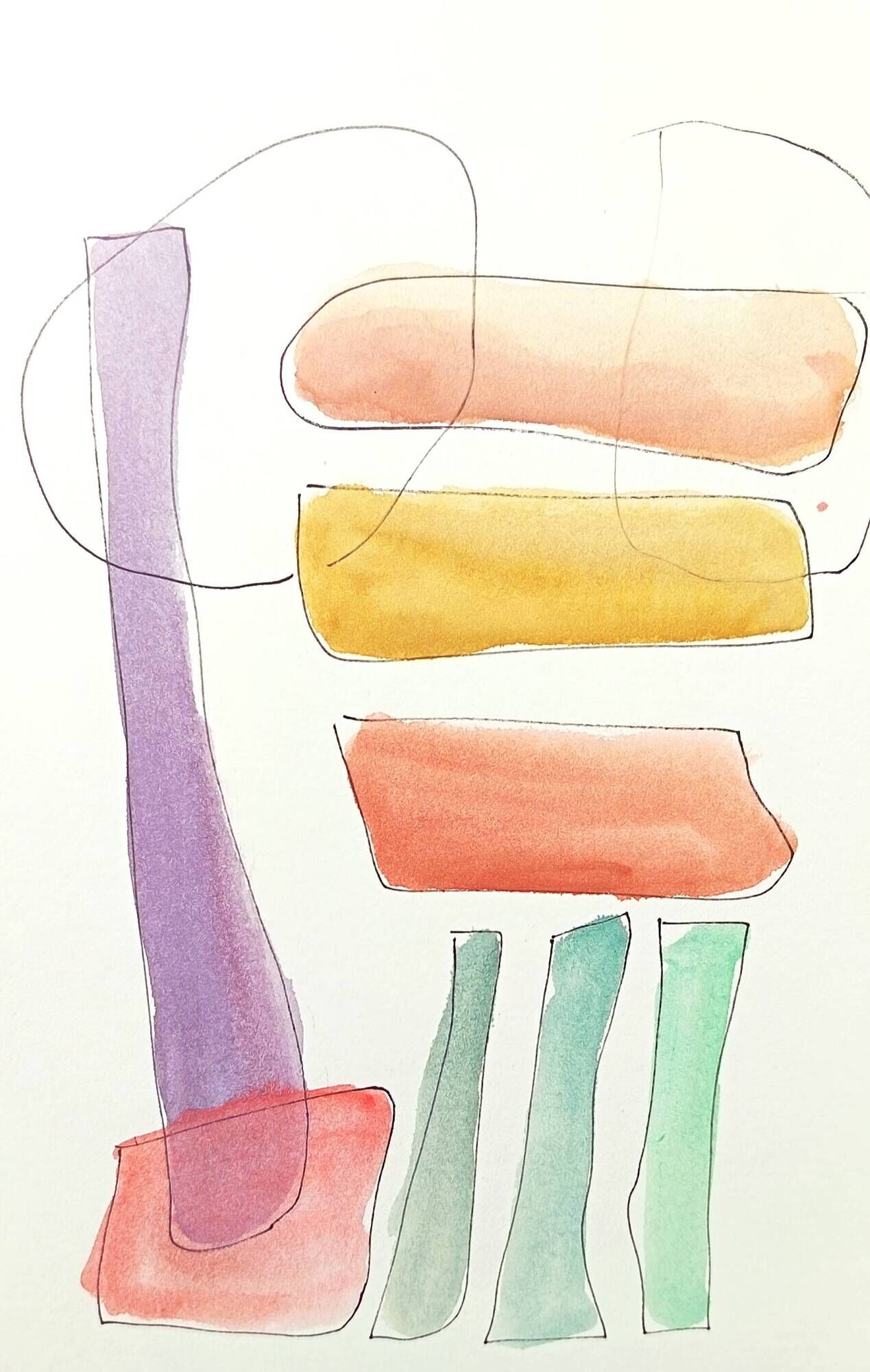 Original abstract painting – colourful graphic composition – 24 x 34 cm