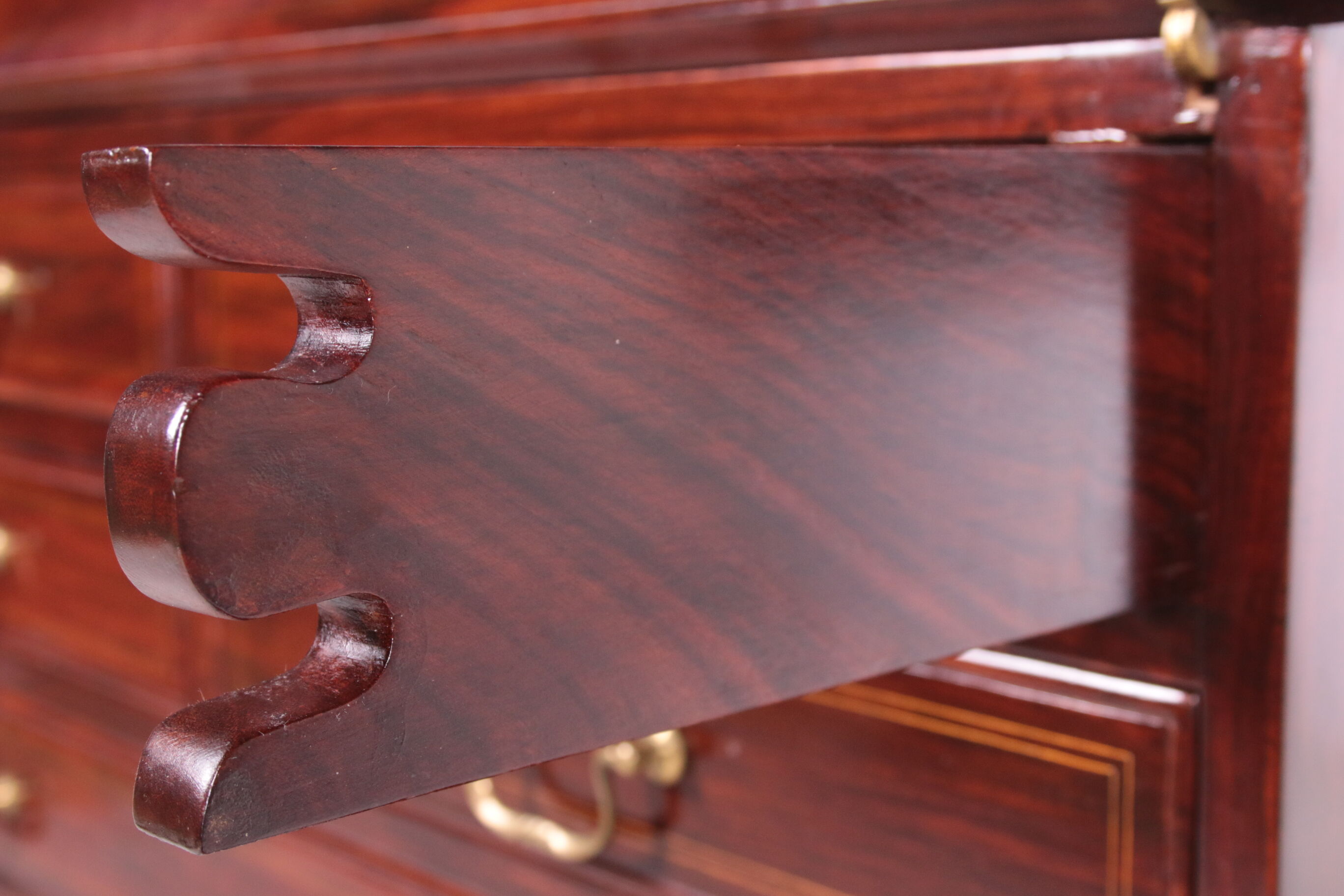 English Mahogany Desk Queen Anne Style, 1970s