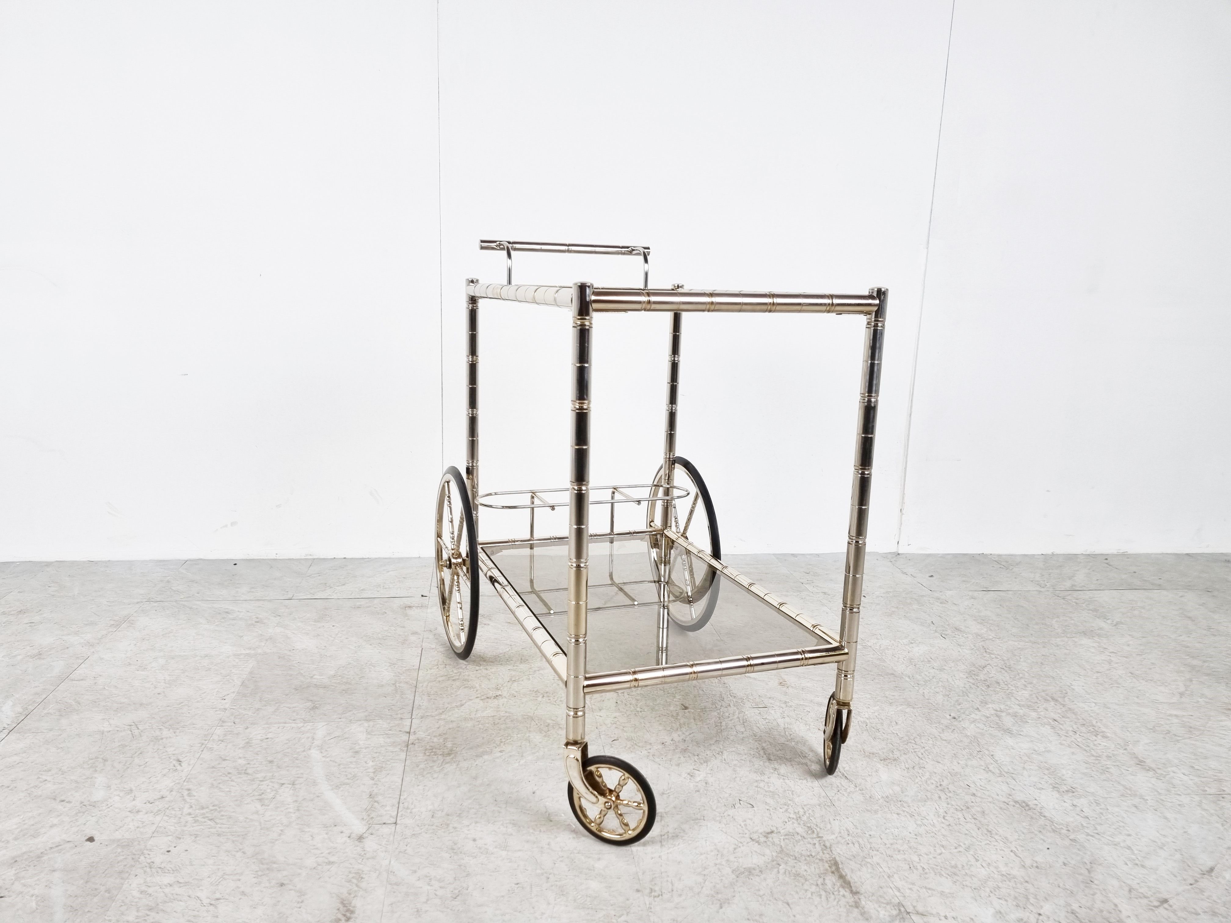 Chromed faux bamboo bar cart, Orsenigo Italy, 1970s