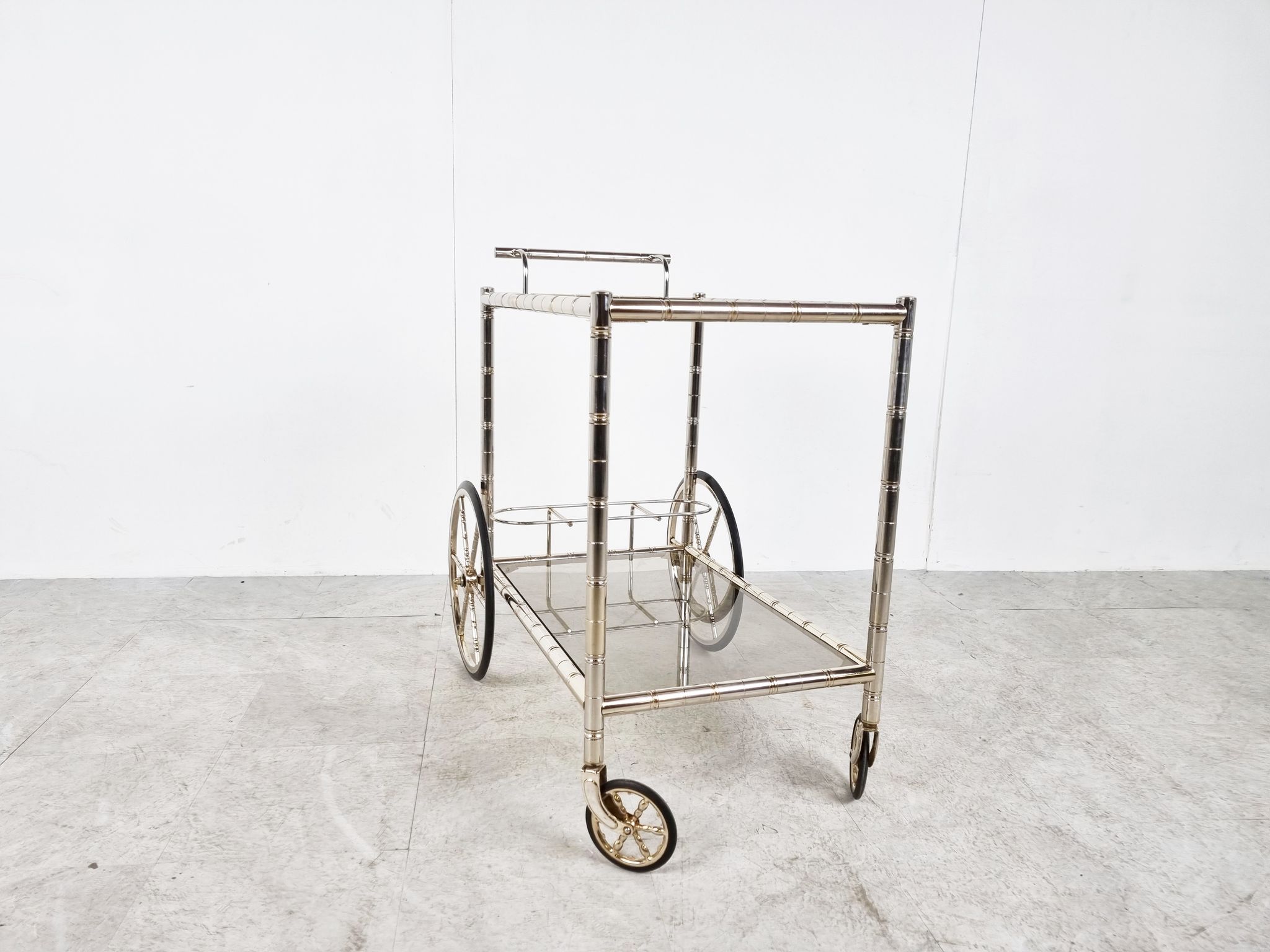Chromed faux bamboo bar cart, Orsenigo Italy, 1970s