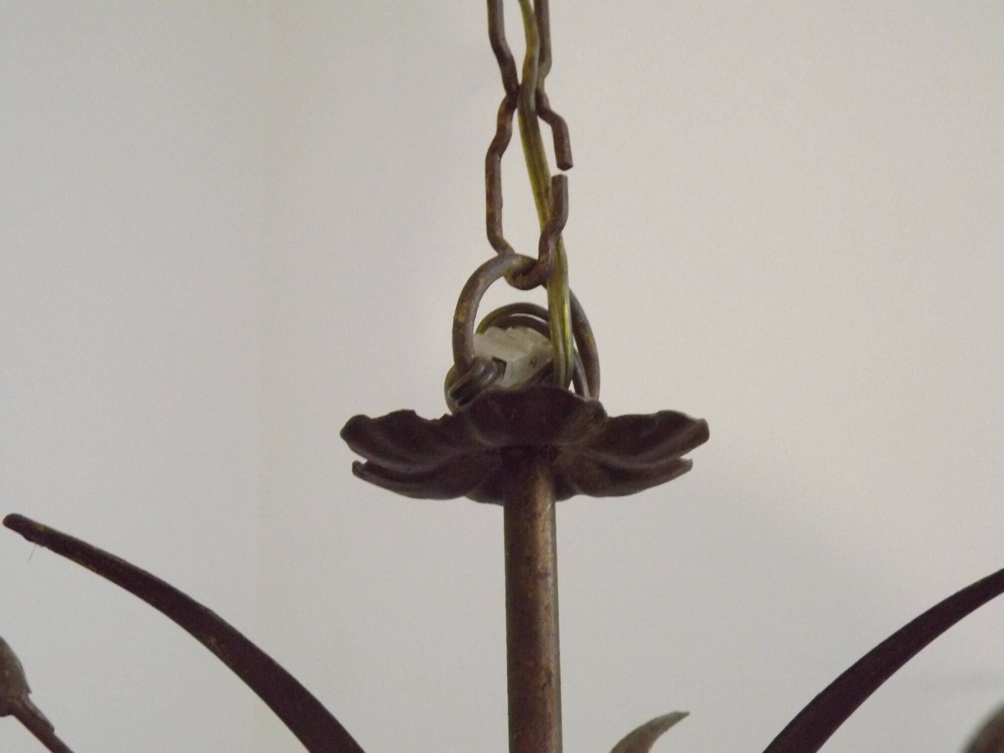 Vintage Hollywood Regency Wheat Sheaf Gold Gilt Metal 5 Light Chandelier
