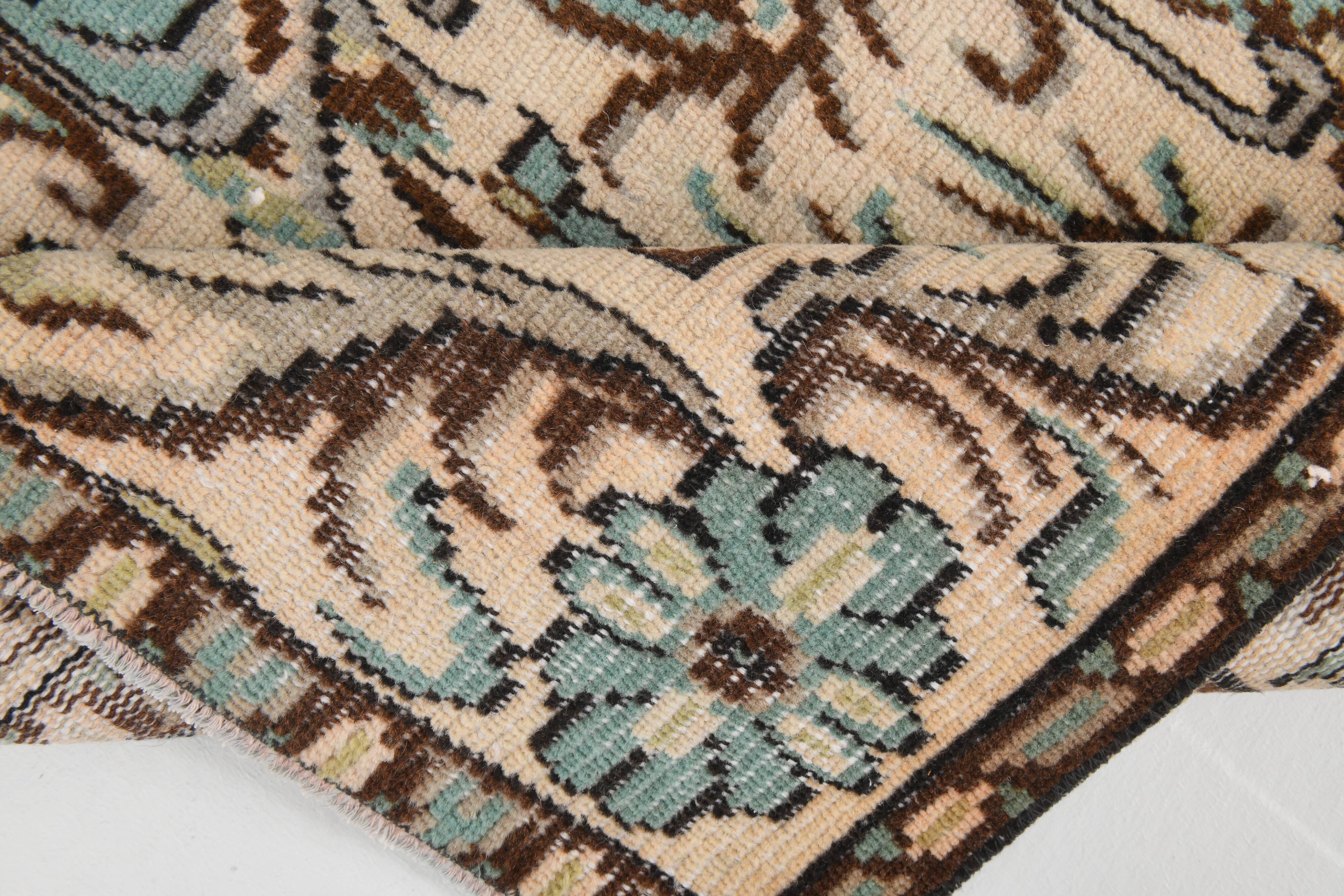 Turquoise & Brown Living Room Rug, Oushak Vintage Rug, 173x270 Cm
