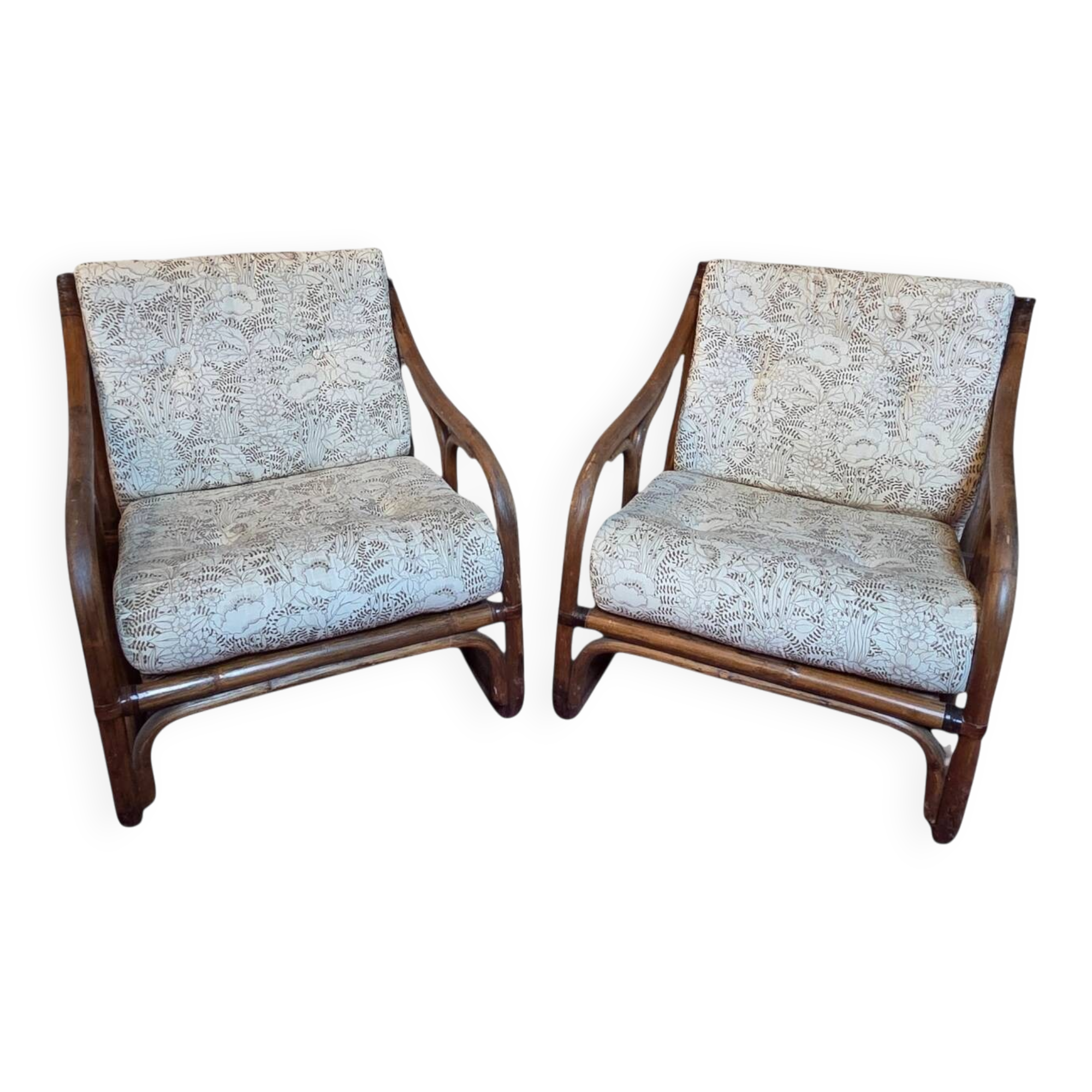 Pair of vintage rattan armchairs  
1960s–1970s