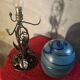 superb thick wrought iron Art Nouveau lamp, Kralik Loetz glass paste,