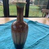 Soliflore vase in beige and gold glazed ceramic, numbered and vintage