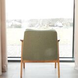 Fauteuil vintage vert l'olive bouclé model 366
