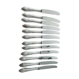 Series of 12 entremet knives in silver metal stainless steel blade louis XV Marly floral style