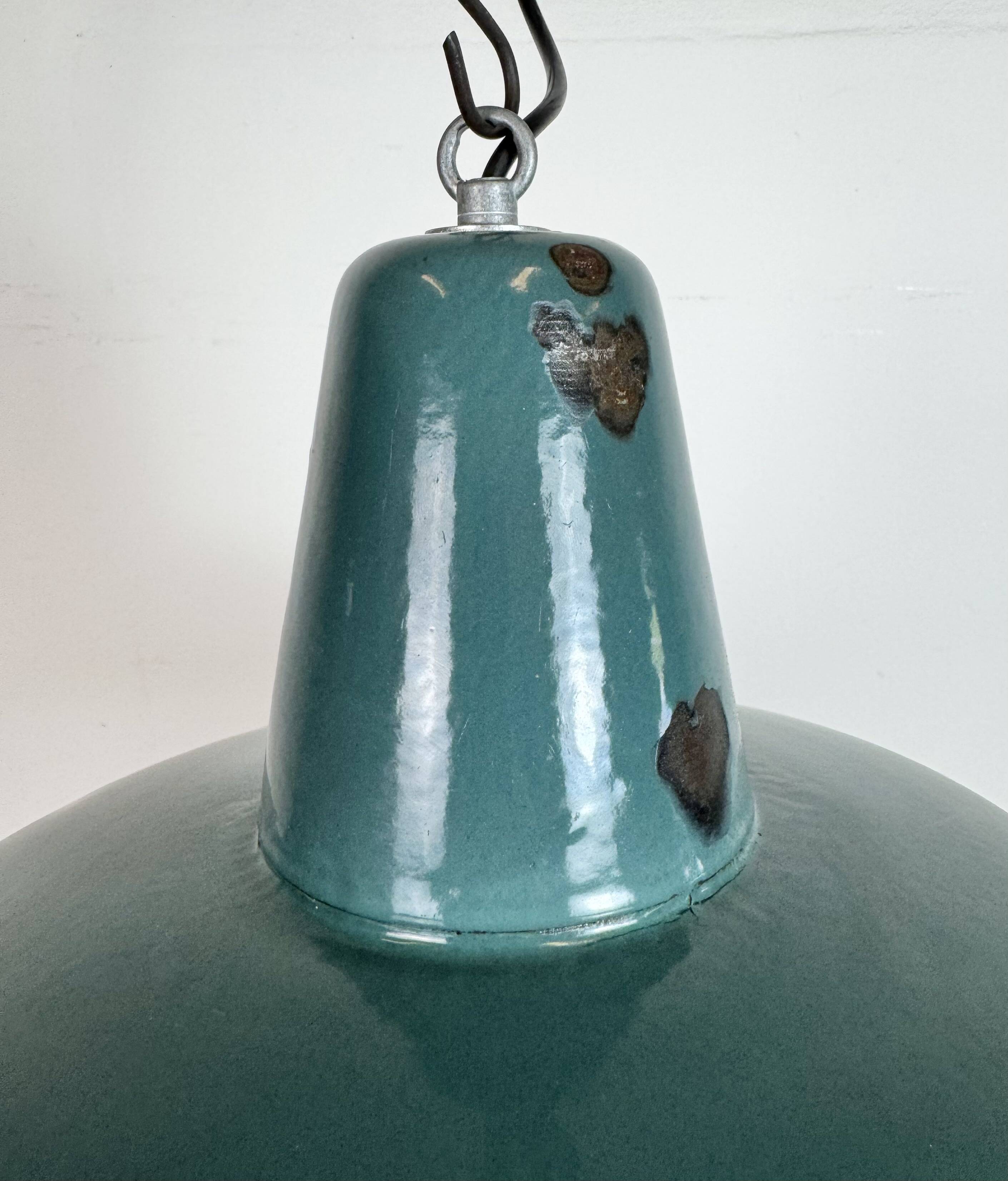 Large Industrial Petrol Enamel Factory Pendant Lamp, 1960s