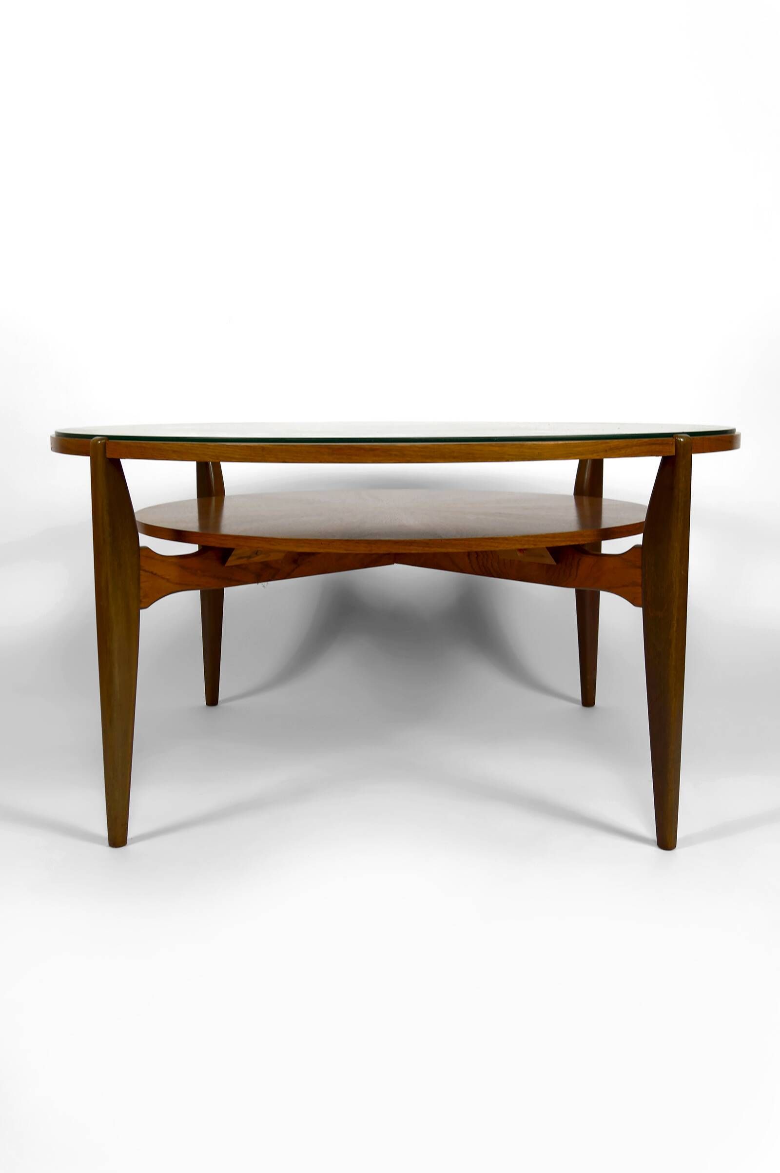 Important modern Scandinavian style coffee table, walnut / glass – c. 1960