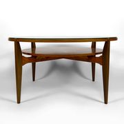 Important modern Scandinavian style coffee table, walnut / glass – c. 1960
