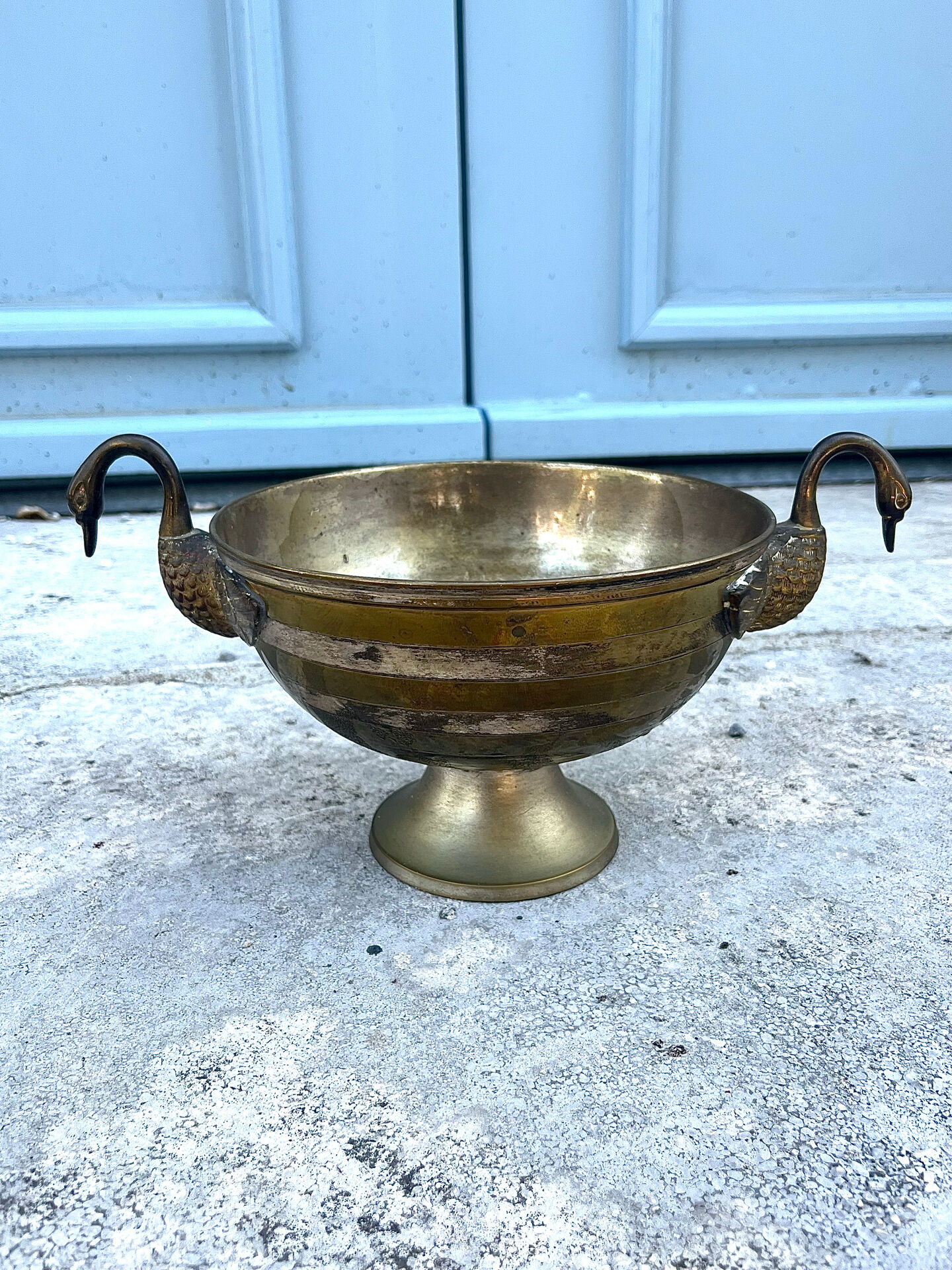 Swan Ice Bucket Brass French Vintage Footed Barware
