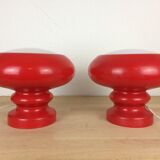 Paire de lampes champignon verre rouge space age années 70