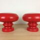 Pair of mushroom lamps red glass space age, 70s