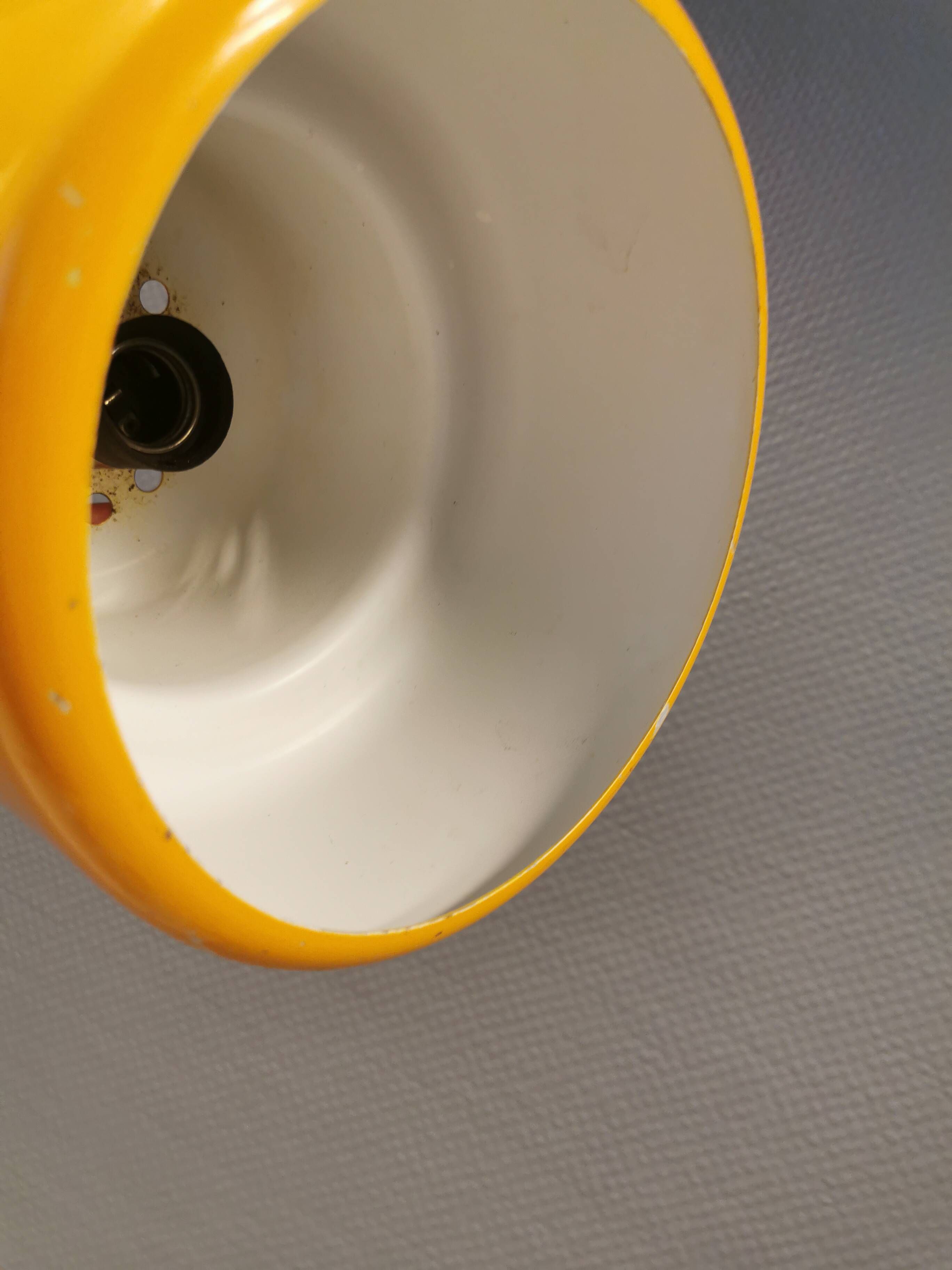 Mini poker hanging lamp in beautiful original sunny yellow color, designed by Jo Hammerborg 1977