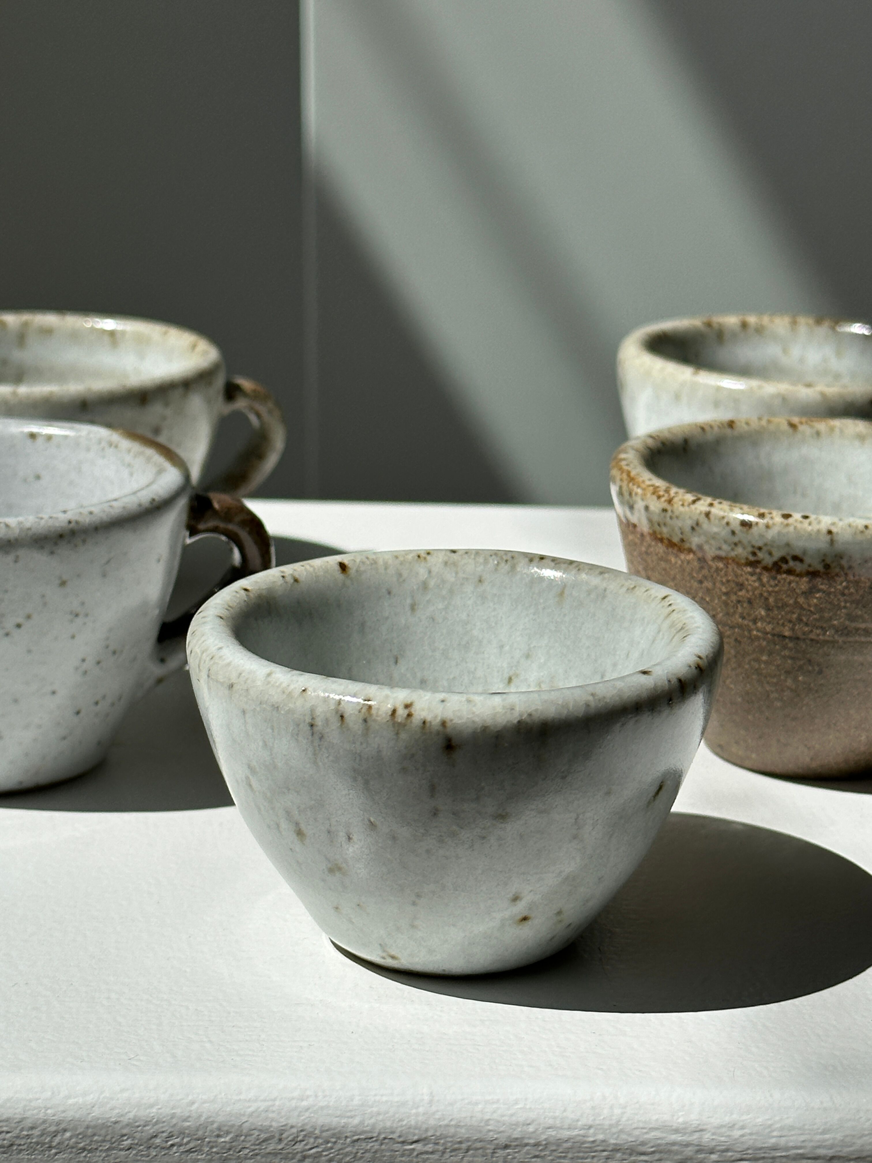 Set of 5 Indonesian ceramic handle coffee cups