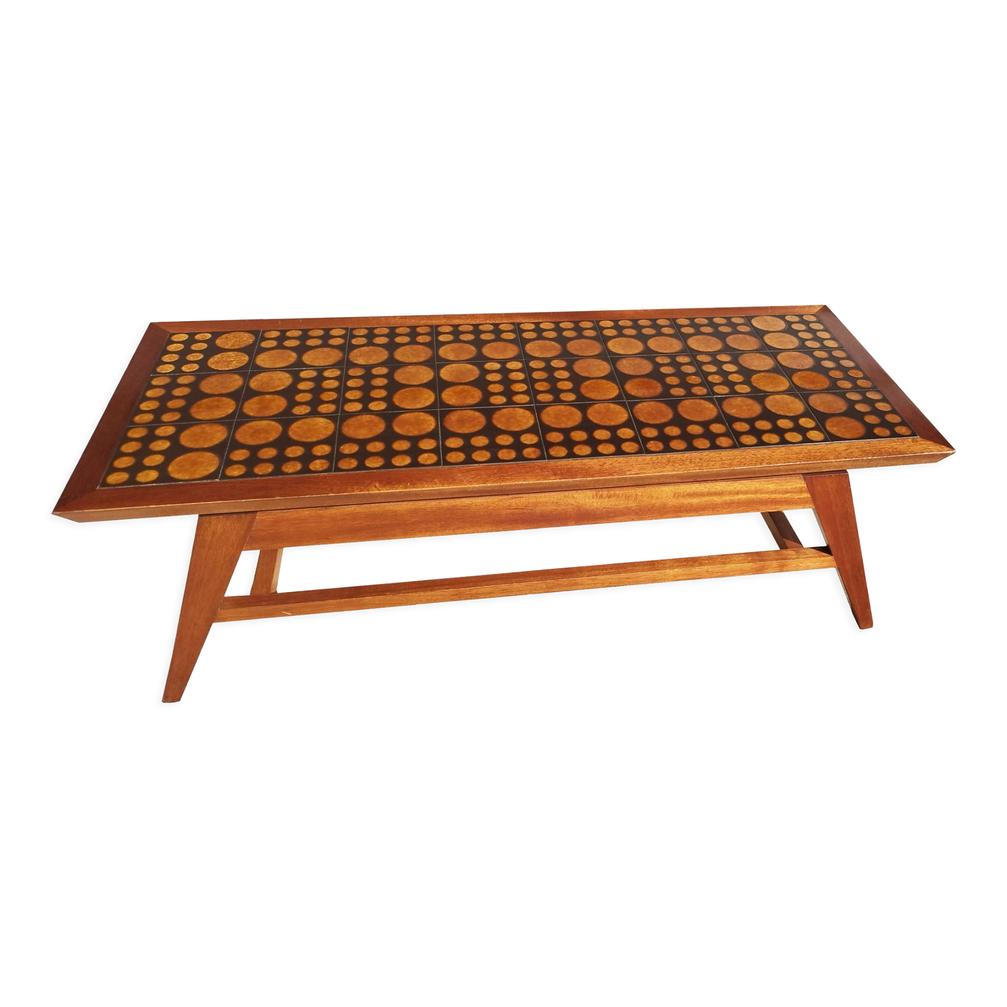 Coffee table in blond mahogany and ceramic tiles, 60s