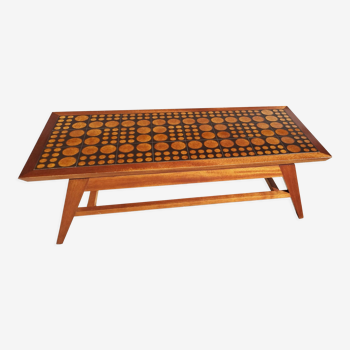 Coffee table in blond mahogany and ceramic tiles, 60s